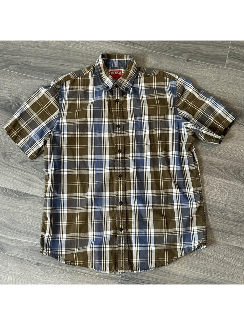 Vintage Big Mac Shirt Mens M Brown Blue Plaid JCPenney Button Up Workwear Casual